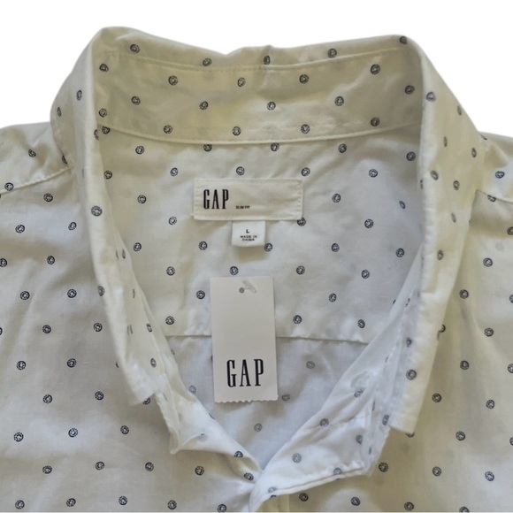 Gap Mens L White Blue Slim Fit Casual Button Down Cotton Shirt Long Sleeve - Picture 3 of 7